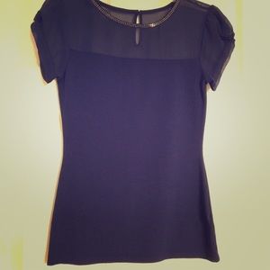 NWOT EXPRESS NAVY BLUE EMBELLISHED NECK TOP XS